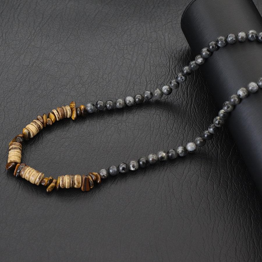 New Handmade 20 Inch Short Necklace With Natural Coconut Beads Wood Pendant For Men Natural Tiger Eyes Blue Howlite Stone Collar