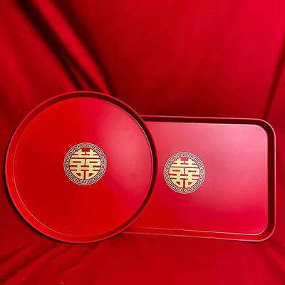 Red Chinese Style Tea Tray Plastic Table Centerpieces Serving Tray for Household