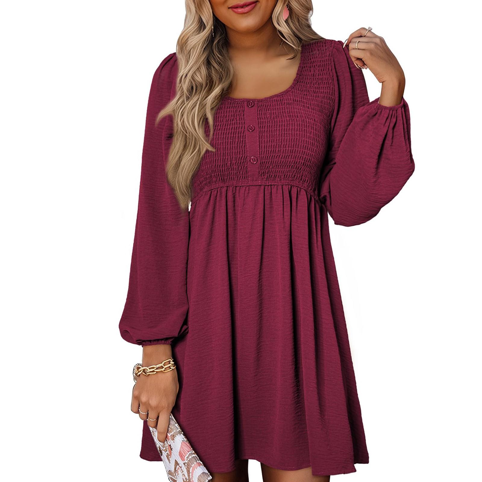 

Жіноча повсякденна сукня з довгим рукавом і гудзиком, суцільний колір, вінтажні довгі сукні осінь і весна XL винний