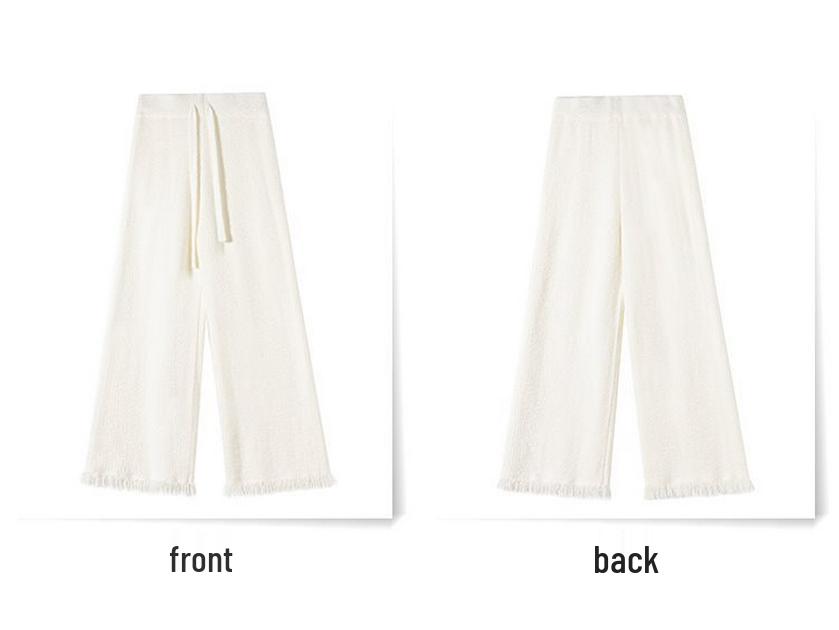 Damen Frühling/Sommer Fransenquasten Strick Weitbein Hose mit Samt Nerzfell, Bodenlang, Mikro Flare.