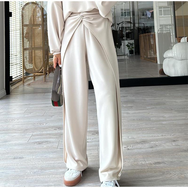 2025 Frühling Neu Strickstoff Neckholder Einfarbig Pullover Sweatshirt Hose Anzug