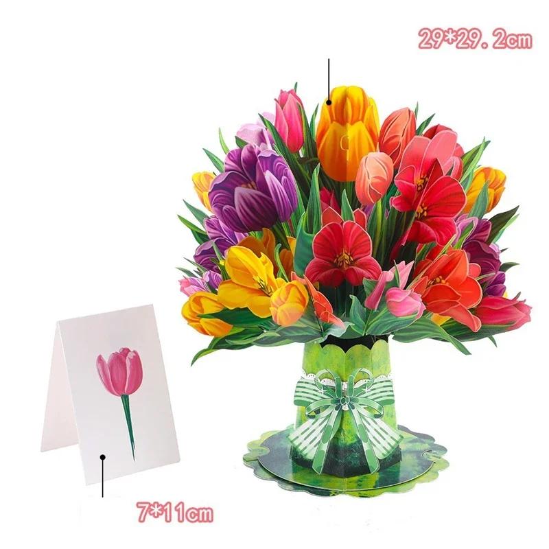 Carving Flower Mother's Day Birthday Greeting Cards Wishing Handmade 3D Pop Up Greeting Card Creative Paper Thank You Card