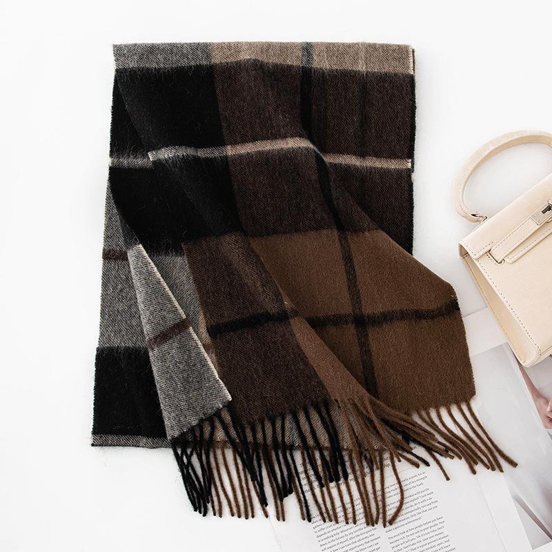 New Year Wool Scarf Plaid Women's Autumn and Winter Versatile Shawl Student Plaid Simple Warm Scarf Cashmere Feel