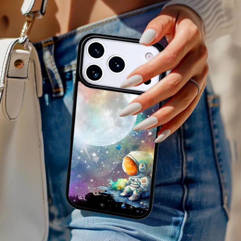 Space Moon Astronaut Phone Case For iPhone 17 Air 14 15 13 12 Max Cover For Apple 16e 11 Pro Max Plus Coque