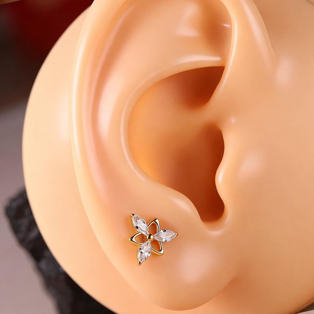 Ready to Ship Classic 24K Gold Plated Titanium Labret Stud Body Jewelry with Zircon for Party & Engagement