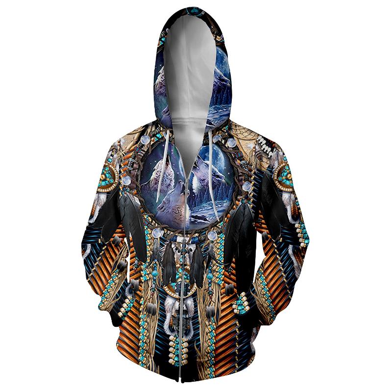 Men's Tribal Hoodie Hoodies Sweatshirt Vintage Ethnic Style Hooded Zipper section 1 Zipper 10 Designer