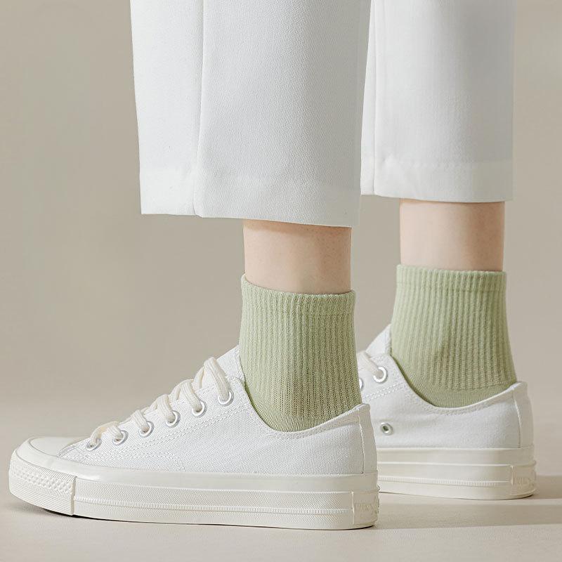 Women's Mid-calf Socks, Boneless Sports Solid Color Cotton Socks, Autumn and Winter Short Socks, Versatile Spring and Summer Socks