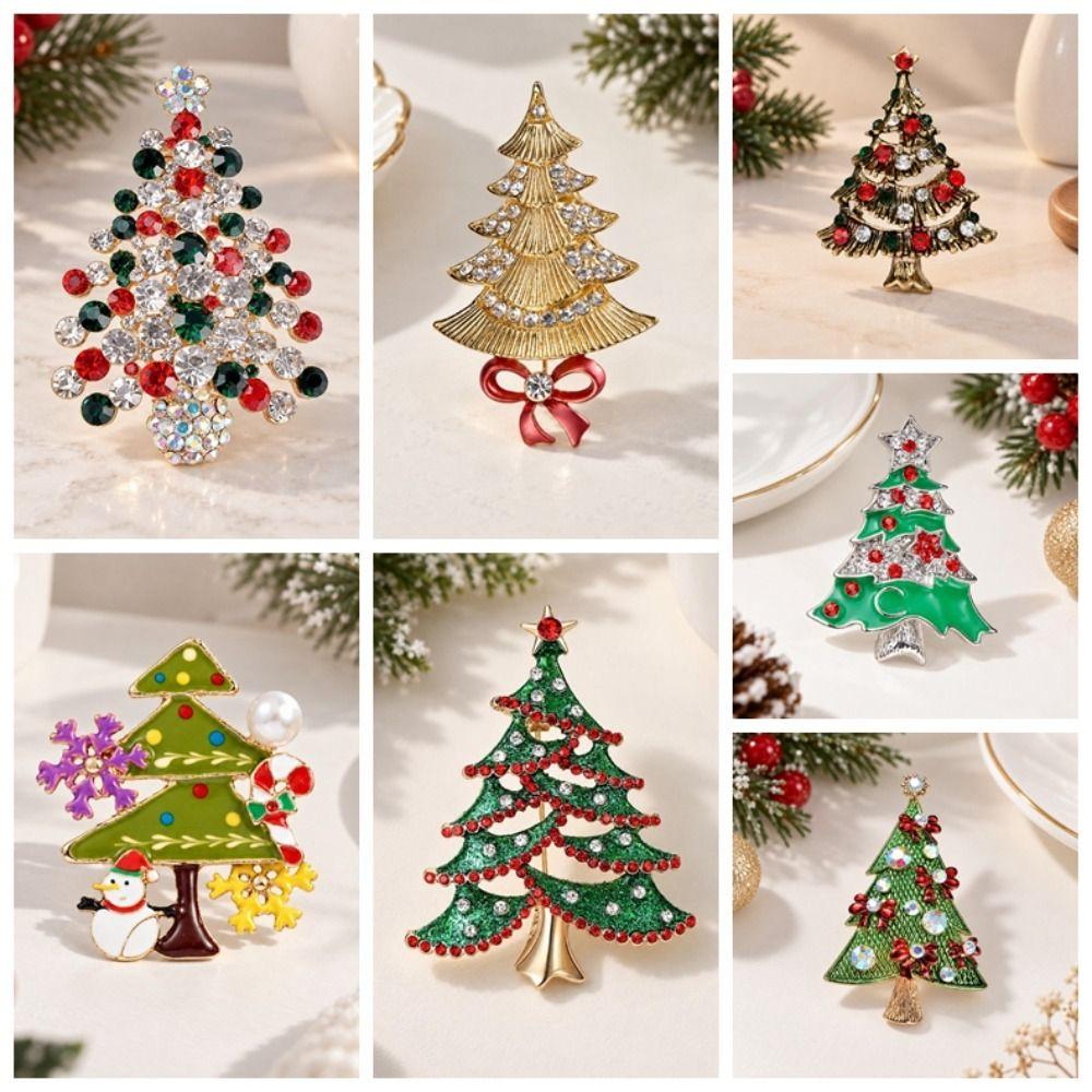 Zinc Zinc Alloy Christmas Tree Brooch Shiny Xmas Holiday Jewelry Festive Lapel Pin Xmas Gifts