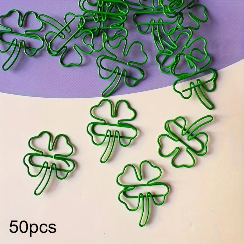 

50pcs Cute INS Green Four-leaf Clover Paperclips Lovely Scrapbook Decor Binder Clip Office Document Bill Binding School Supplies