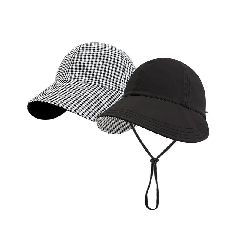 Double-sided Plaid Sunscreen Hat Women's Summer Foldable Sun Hat Outdoor UV Protection Breathable Big Eaves Sun Hat Batch