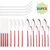 20Pcs/Set Rose Gold Cutlery Set Stainless Steel Tableware Knife Fork Spoon Straw Dinnerware Set Kitchen Flatware Silverware