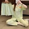 Cartoon Plaid Thin Summer Pajamas Women'S Cloud Cotton Short-Sleeved Three-Piece Set Student Loungewear