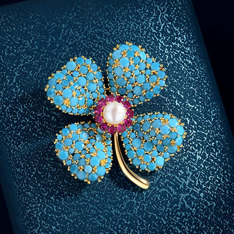 Ethnic-style Clover Brooch, High-end and Elegant Four-leaf Clover Pearl Brooch, Exquisite and Light Luxury Pin