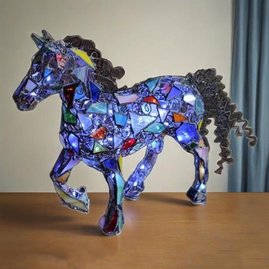 Horse Figurine Night Light Colorful Acrylic Flying Horse Statue Desk Lamp Home Office Bedroom Bedside Decorative LED Pony Table Lamp