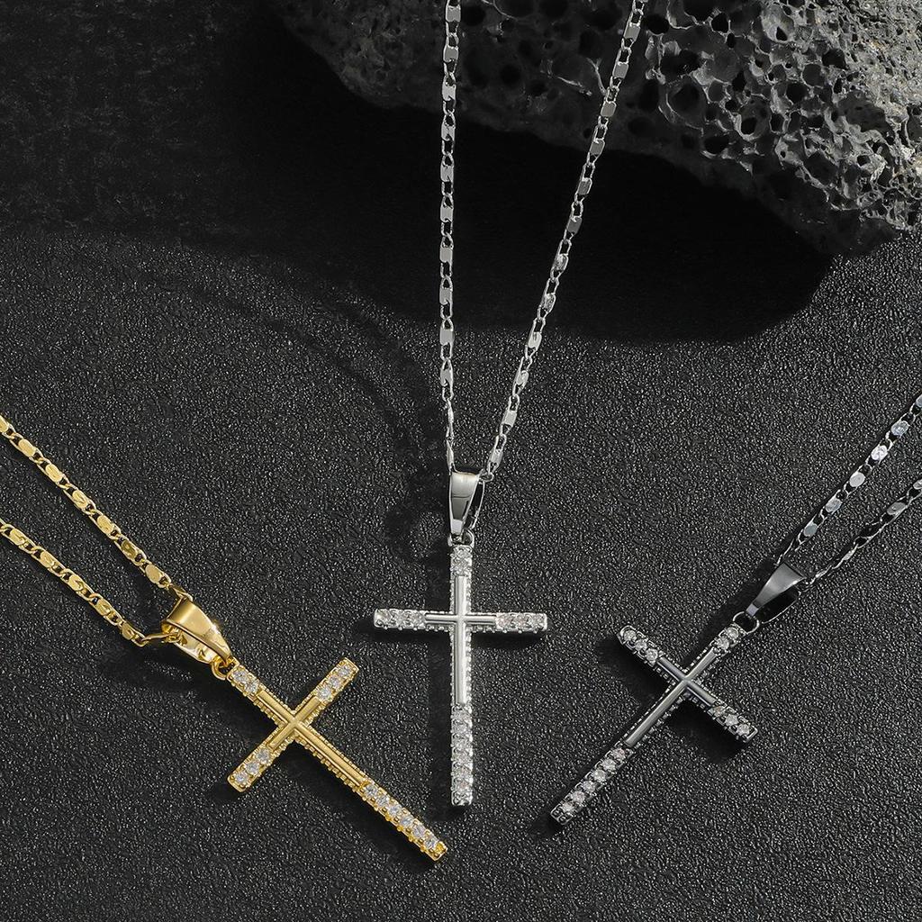 Elegant Cross Pendant Necklace with Inlaid Zircon for Men & Women – Trendy and High-end Jewelry