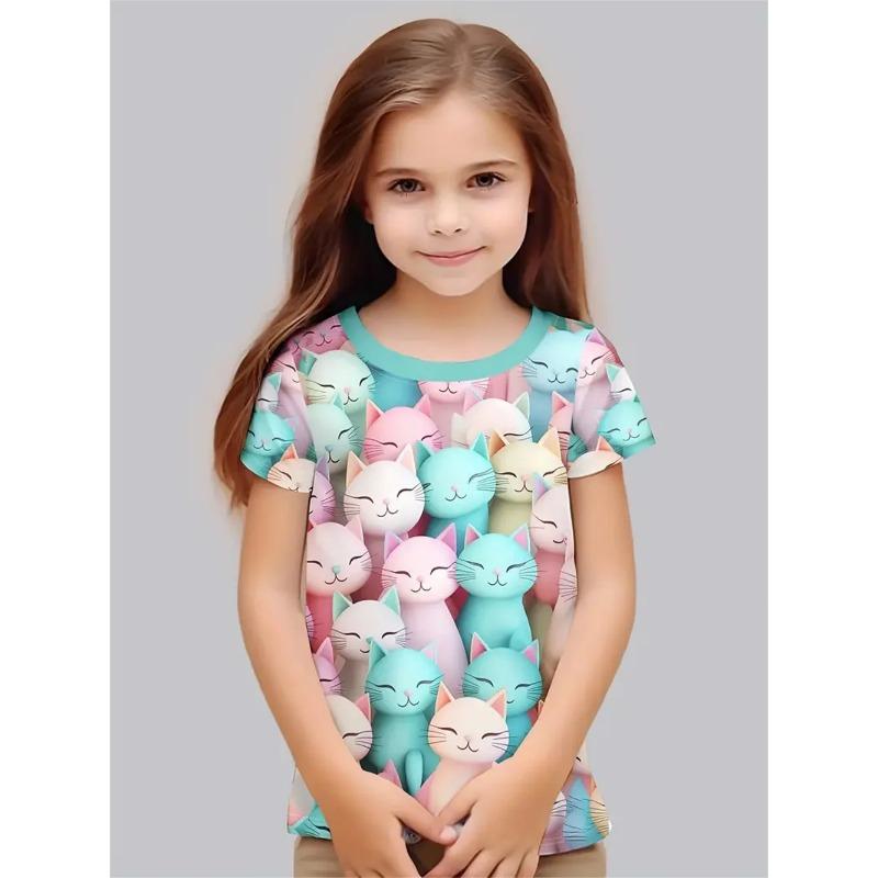 Dívčí oblečení Roztomilý zvířecí kreslený kočka 3D potisk Módní ležérní trička Vtipná dívčí trička
