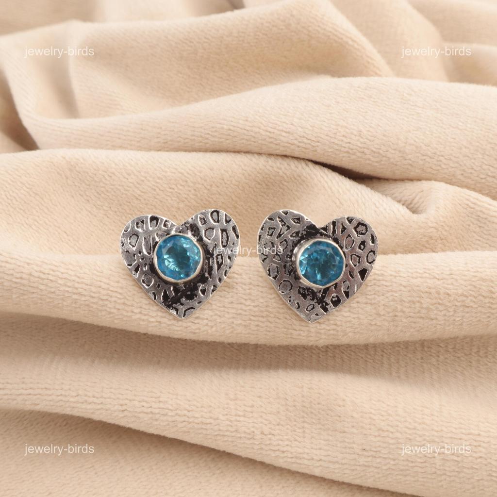 Natural Swiss Blue Topaz 925 Silver Stud Post Unique Wife Gift Earrings Jewelry EE-143-7
