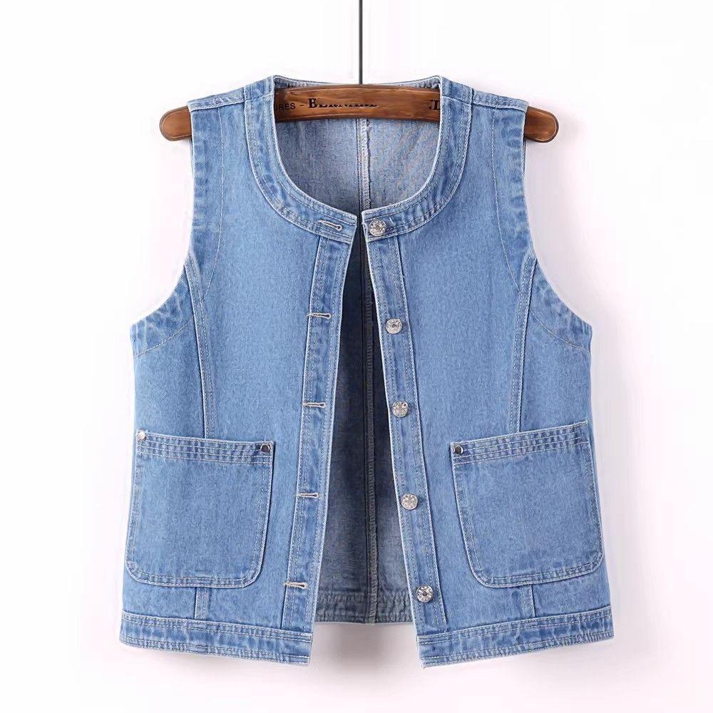 Fashion Denim Vest Female Streetwear V Neck Women Vest Summer Large Size Waistcoat Jeans Tops Sleevless Jacket Chaleco Mujer
