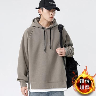 Men'S Autumn And Winter Heavy Hooded Fake Two-Piece Sweater Fleece Thickened American Loose Trend Hat T-Shirt