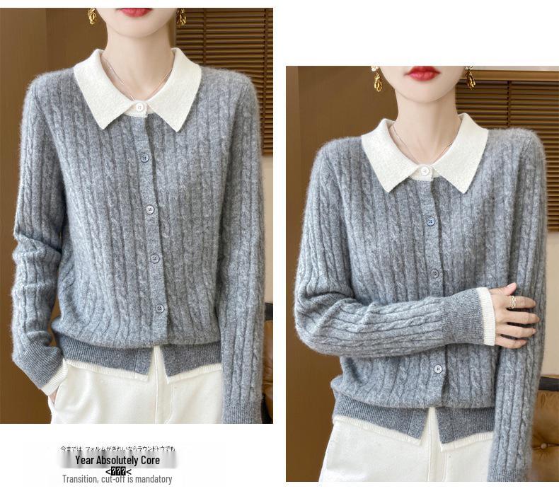 Women's Autumn Knitted Wool Cardigan with Doll Collar – High-End Fashion Sweater Coat