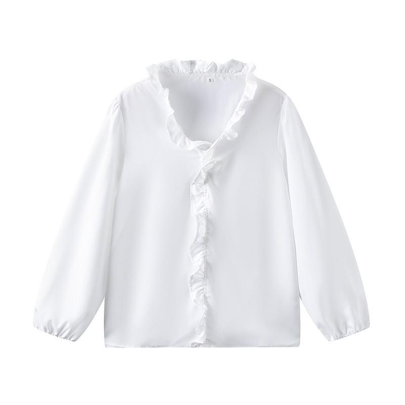 Womens Long Sleeve Blouse With Ruffled Hem Solid Color Office Chic Top 2026