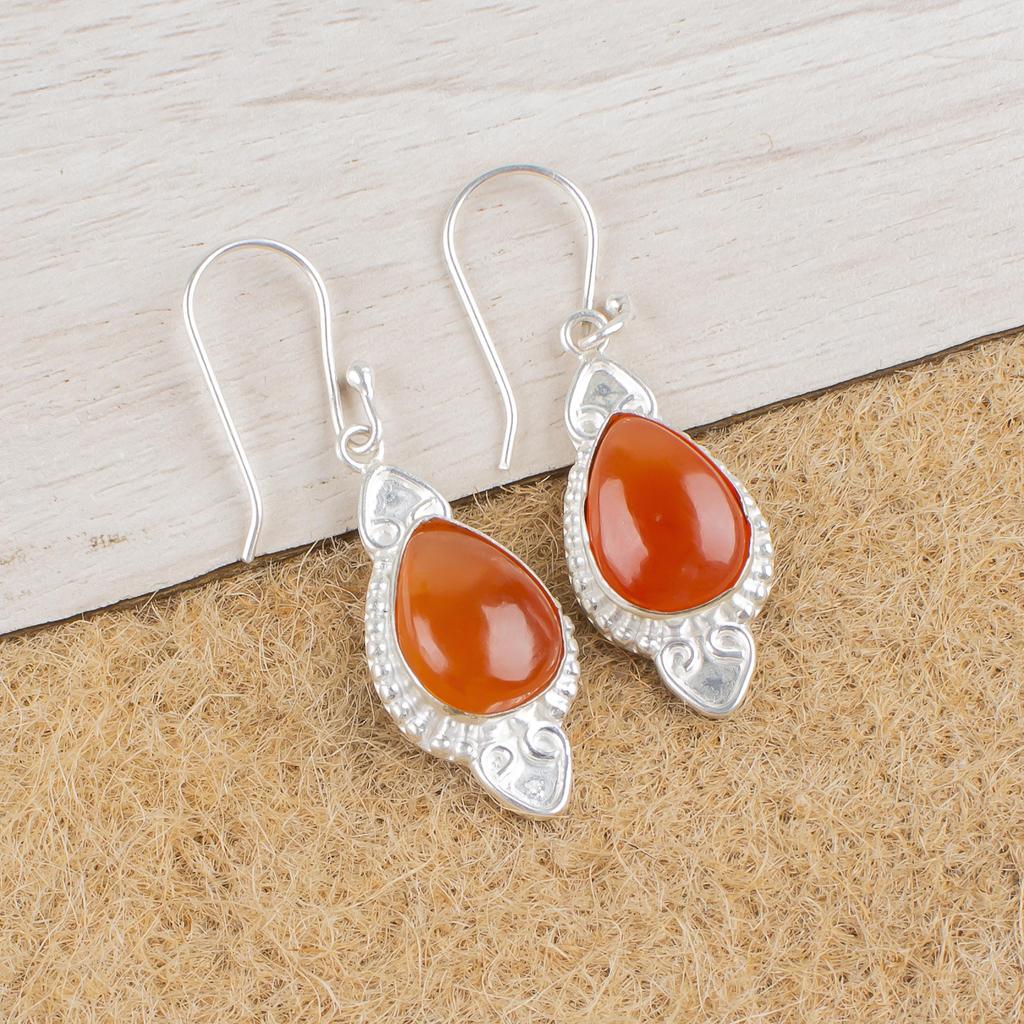 Karnelian 925 Massivt Sterling Silver Örhängen, Handgjorda Ädelstensörhängen Smycken, Gåvor Till Fru Helt Nya Örhängen