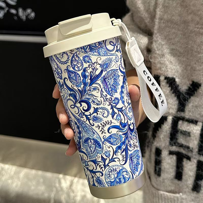 500ML Nerezový Termo hrnek na kávu s designem pro dva nápoje, Termoska do auta, Nepropustný cestovní termo hrnek na čaj, vodu, kávu