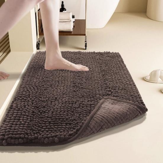 Chenille Bath Mat Soft Short Plush Water Absorbent Bathroom Rug Quick Dry