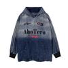 Unisex Oversized Denim Hoodie With Gradient Washed Embroidered Letters Loose Fit Streetwear Sweatshirt Fall