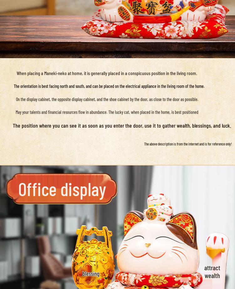 Large Waving Hand Lucky Cat Ornament - Cashier Desk Home Decor Gift