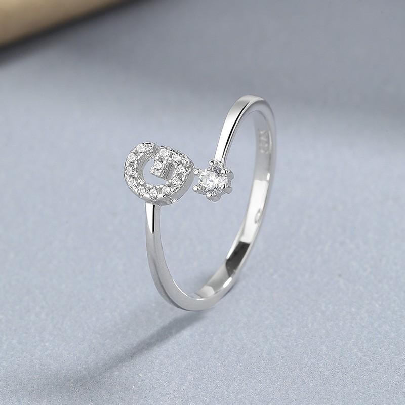 Sterling Adjustable Letter Zircon Ring Women Minimalist Fashion Jewelry Alphabet Initial
