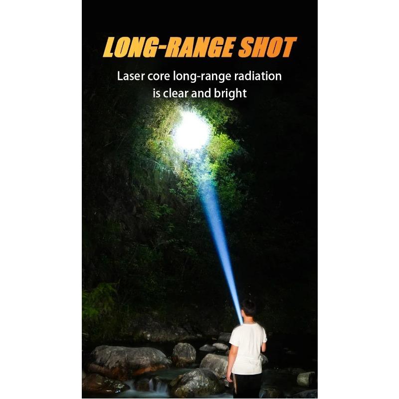 FLSTAR FIRE Strong Light Flashlight Type-C Charging Telescopic Zoom Long Range White Laser Lantern Home Outdoor Camping Torch