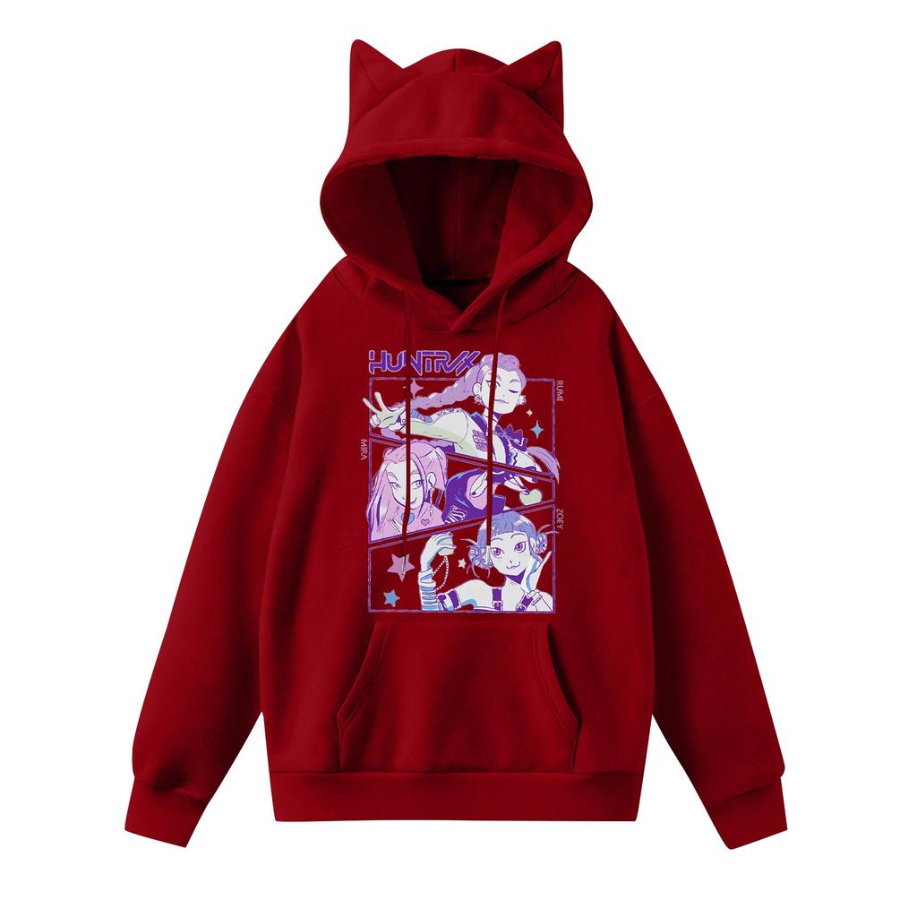 Ladies Fashion Casual Long Sleeve Printed Round Neck Hoodie Pullover Top With  Pockets