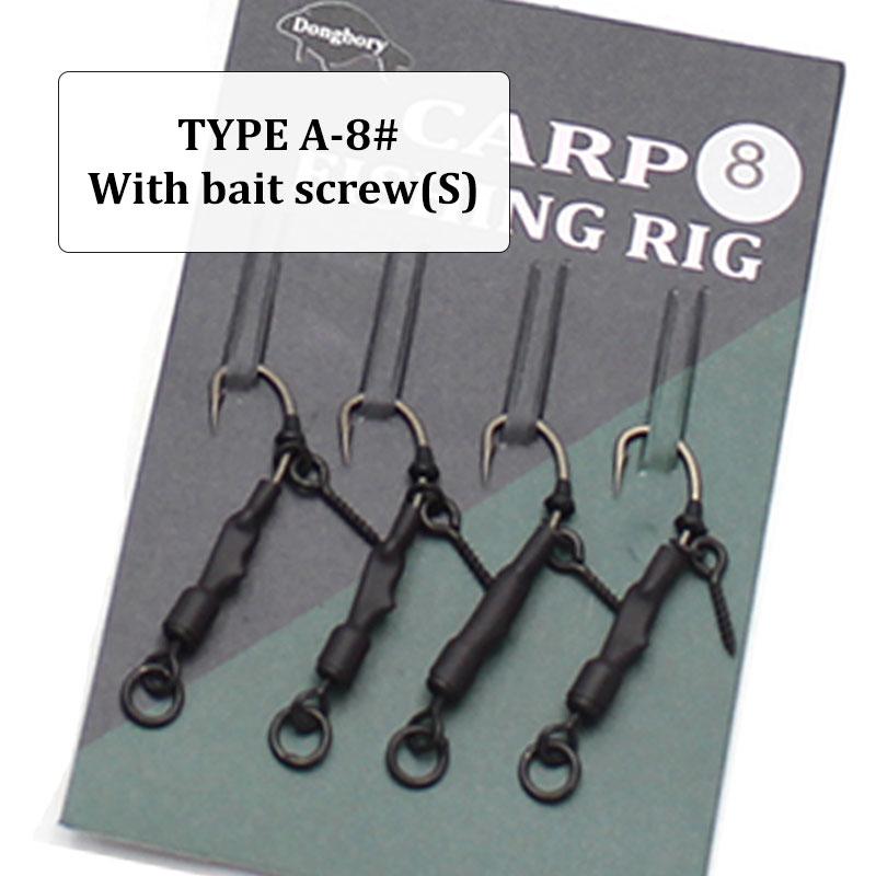 4pcs Ronnies Rigs With Bait Screw/Ring Swivel Strong Curve Shank Fishing Hook Ready Made Rig For Carp Fishing Accessories Tackle