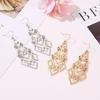 Women Diamond Hollowing Long Exaggeration Geometry Earrings