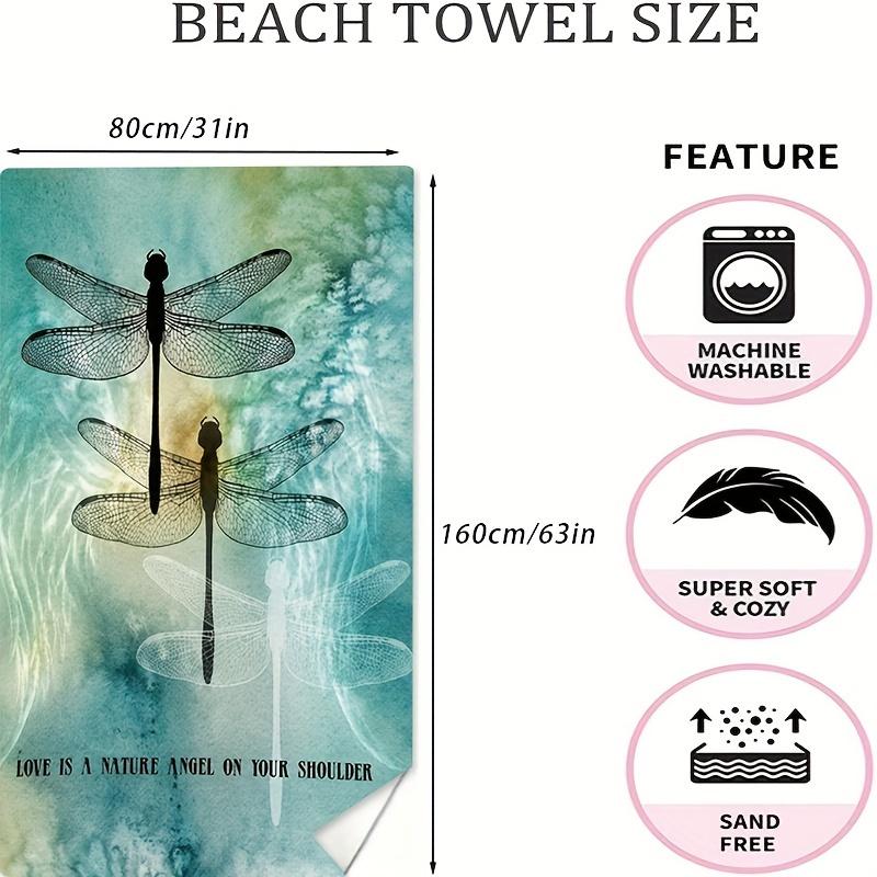 1Pc Dragonfly Polyester Beach Towel, Super Absorbent Quick-Drying Swimming Towel, Lightweight Soft Beach Blanket