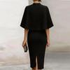 Women's Fashion Midi Dress Round Neck Short Sleeve Bodycon Pencil Dress with Cape Overlay Elegant Slim Fit Knee Length Dress