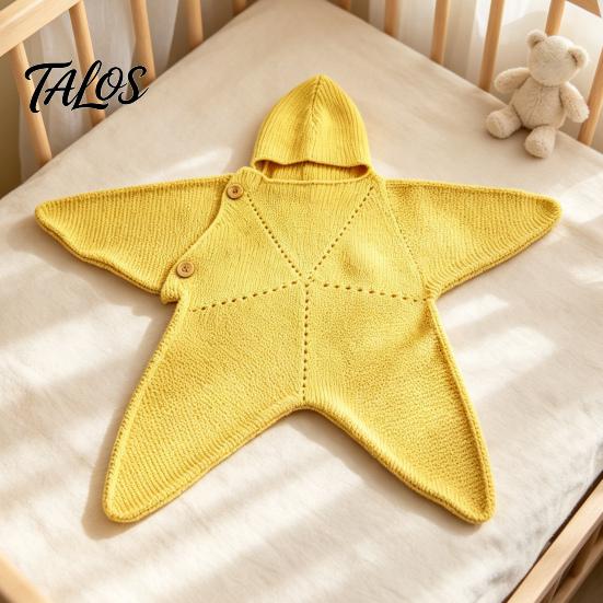 Fascia Comfort per Neonato Stella Marina Sacco Nanna per Bambino, Coperta Morbida Lavorata a Maglia per Tutto il Corpo con Cappuccio per Abbigliamento da Nursery per Neonato, Caldo per Dormire Anti-Calcio