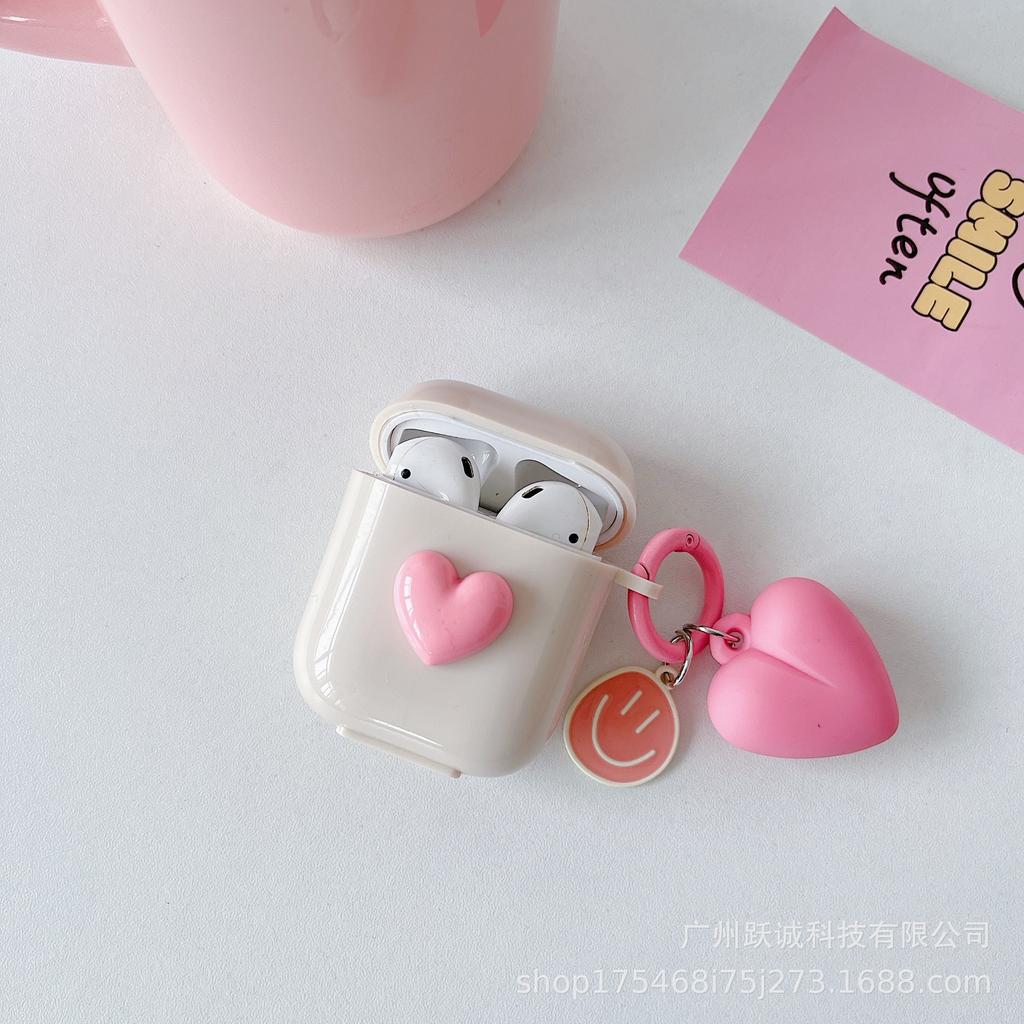 Smiley Face Powder Love AirPods 1/1st Generation Earphone Case Pro1 Bluetooth Protective Case Is Suitable for Apple Candy Color 1st Generation
