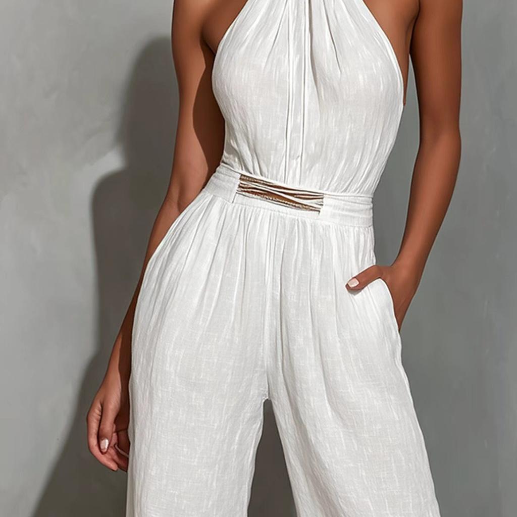 2026 Explosive Women's Woven Ribbon Comfort Casual Jumpsuit