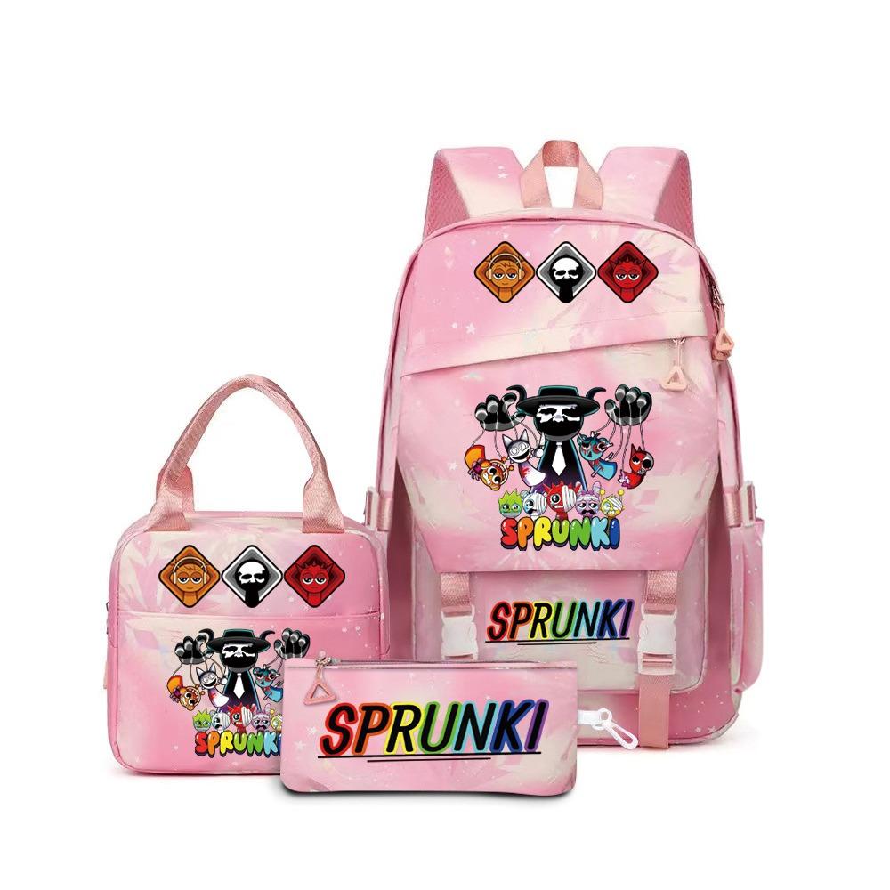 Around the box, elementary school bag sprunki cartoon backpack three-piece set D