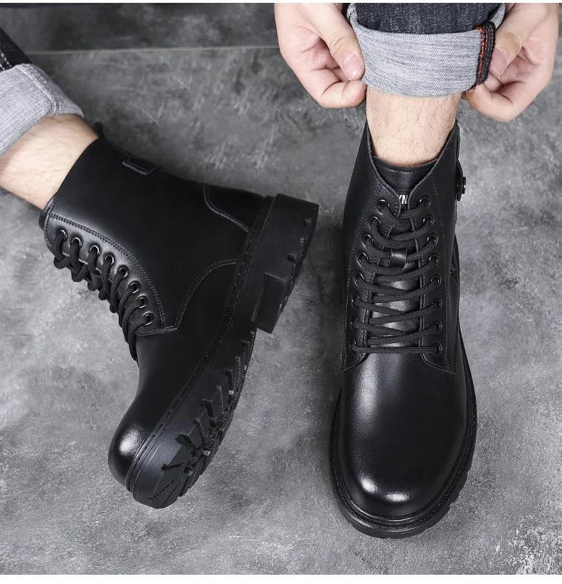 Fashion 2024 Autumn Winter New Designer Platform Boots for Men English-style Cargo Cowhide Ankle Boots Male Fashion Black Men's Shoes