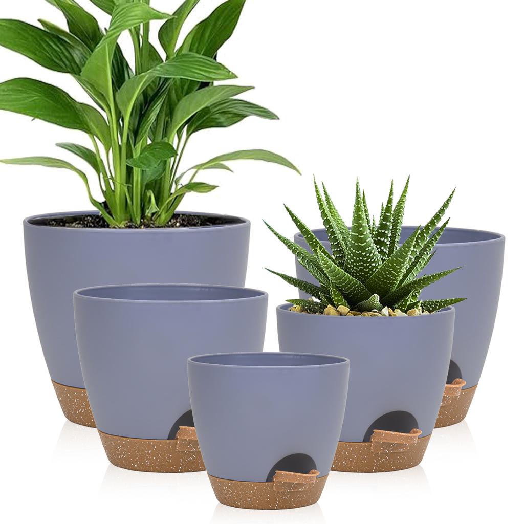 5pcs/Set Self Watering Plant Pots with Drainage Holes Indoor/Outdoor Gargen Flowers Nursery Planting Pot