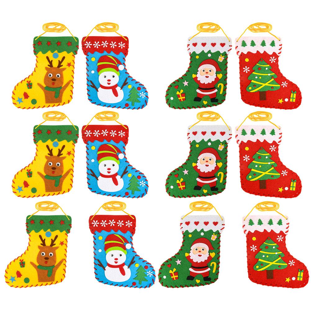 20 PCS Christmas Socks DIY Children's Handmade Non-woven Educational Toys Felt Stockings Hand-made Sewing Kit Cutouts