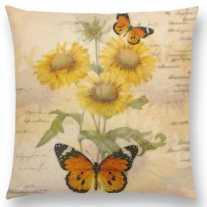 

Цветы Бабочка Эйфелева башня Наволочка для диванной подушки Павлинья корона Винтажный цветочный узор Декоративные буквы Наволочка 66x66cm