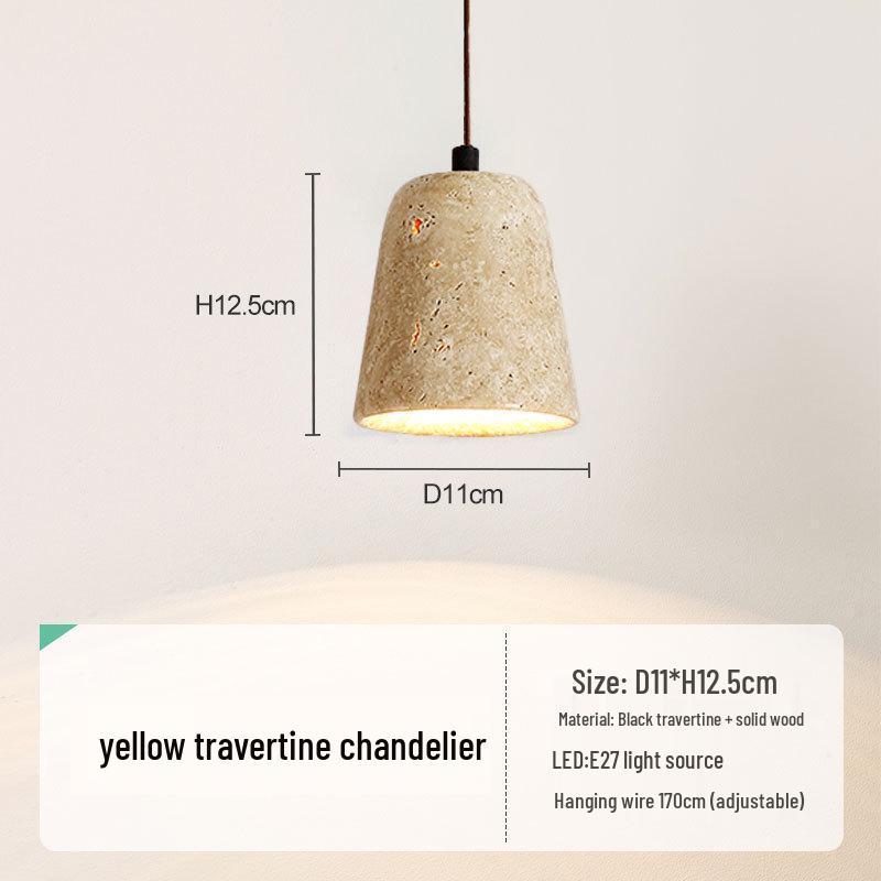 

Wabi-Sabi Style Yellow Travertine Chandelier for Japanese Bedroom, Living Room, or Restaurant. Original LED Light Source (Warm Light)