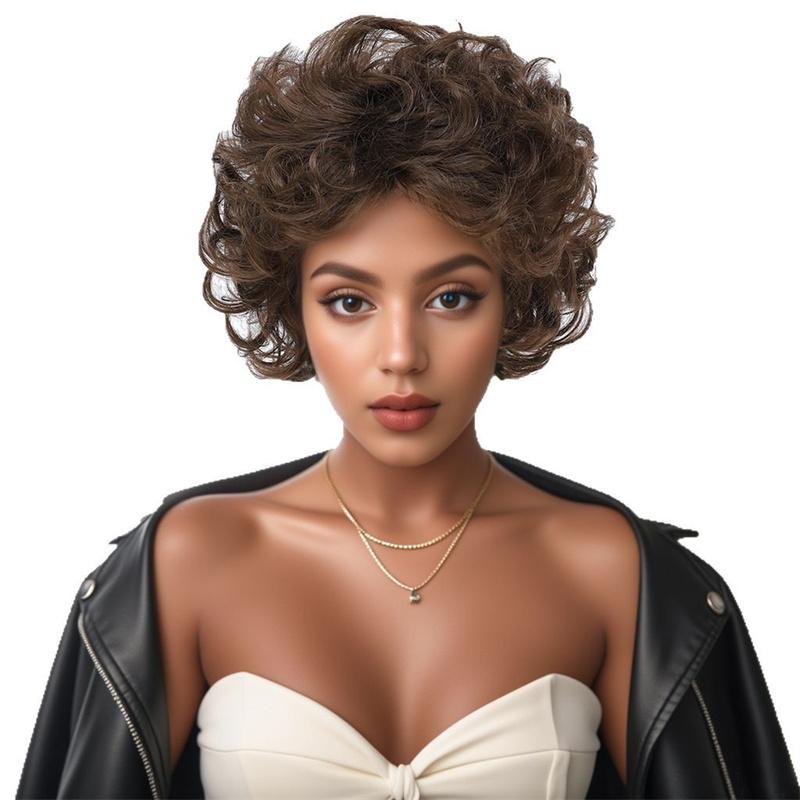 Synthetic Mixed Brown Curly Wigs Natural Short Women Wigs Mommy Layered Hair Wig Long Bangs Cancer Patient Gift Daily Use Wig