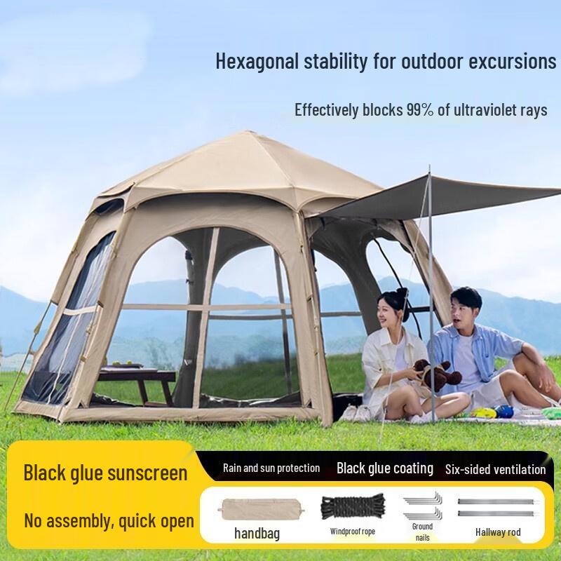 HANDUNYOU 4-6 Person Quick Setup Hexagonal Camping Tent
