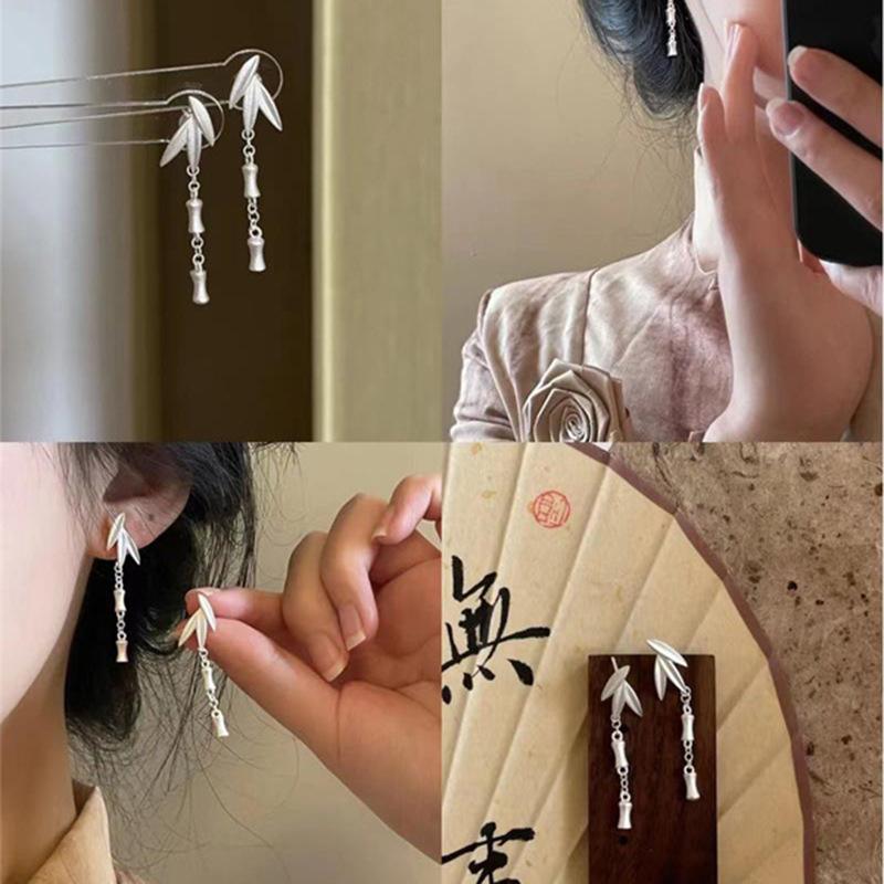 

Bamboo tassel earrings Guochao fashion design sense long earrings niche new earrings