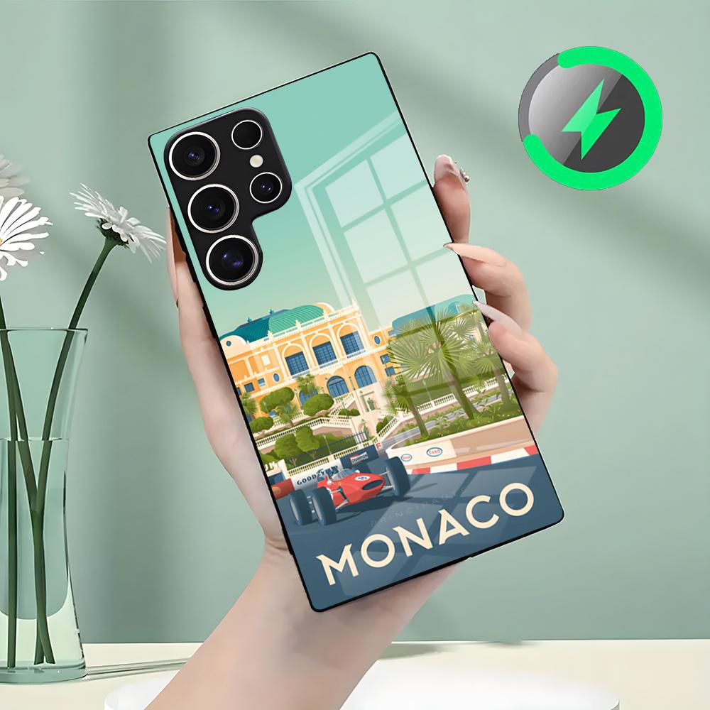 Monaco Logo Phone Case For Samsung S26 S25 S24 S23 S22 S21 S20 Edge Ultra Plus FE For Magsafe Glass Case